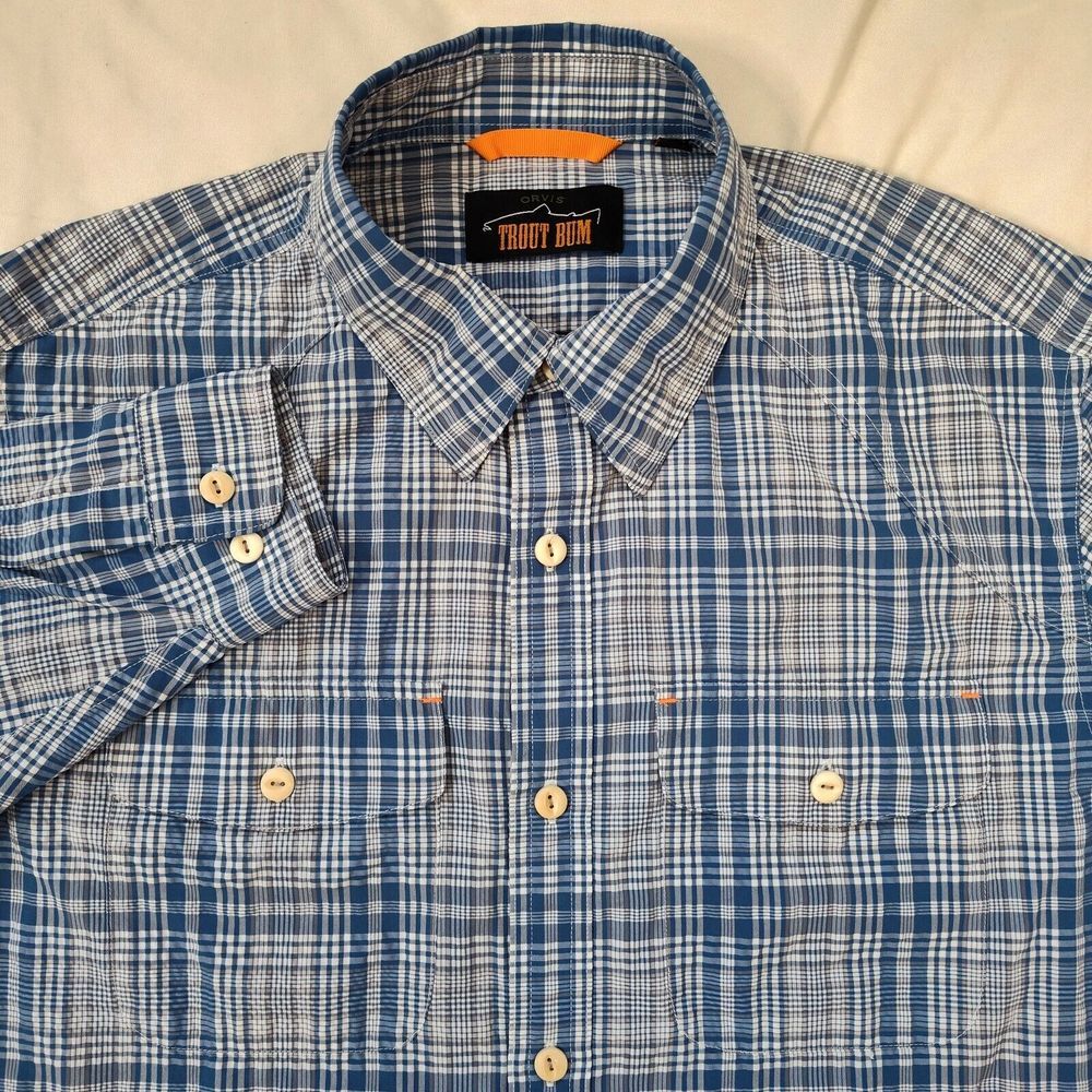 Orvis Mens Size M‎ Trout Bum Double Pocket Long Sleeve Button Up Shirt